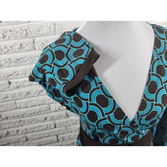 Apt 9 Womens Top Extra Large Blue Geometric Office Casual Sash Buckle GEO107XE - Picture 6 of 10